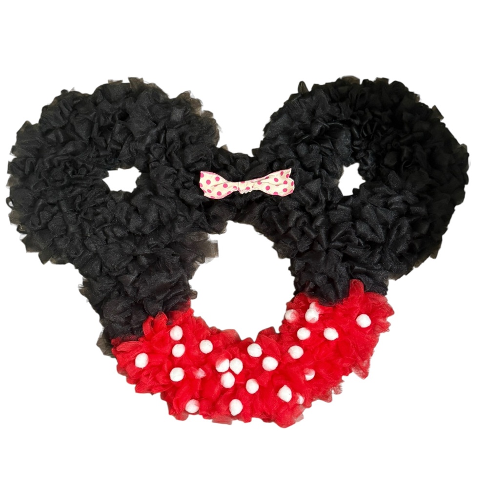 Disney Minnie Mouse Black and Red tulle large door Wreath with Polka Dot Bow